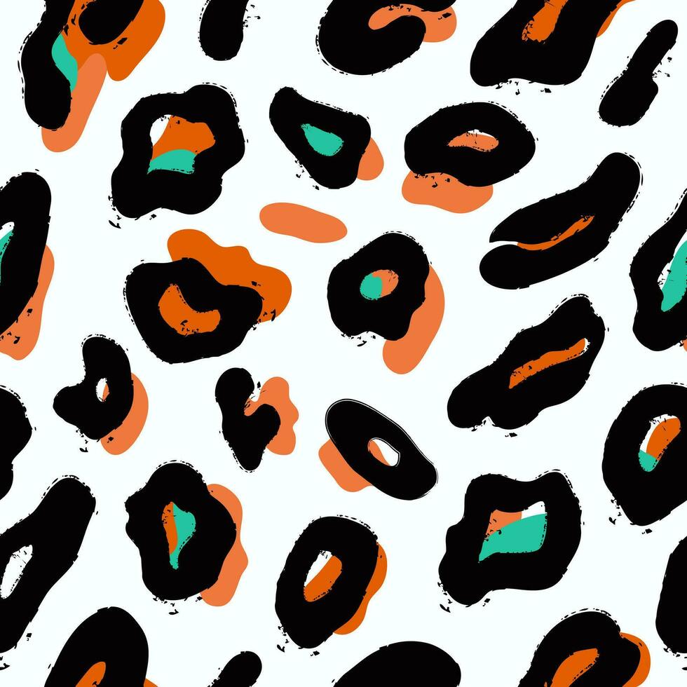 Abstract Hand Drawn Leopard skin print. Seamless pattern. Leopard animal skin background. Textured abstract and wild print design for textile. Colorful Vector illustration