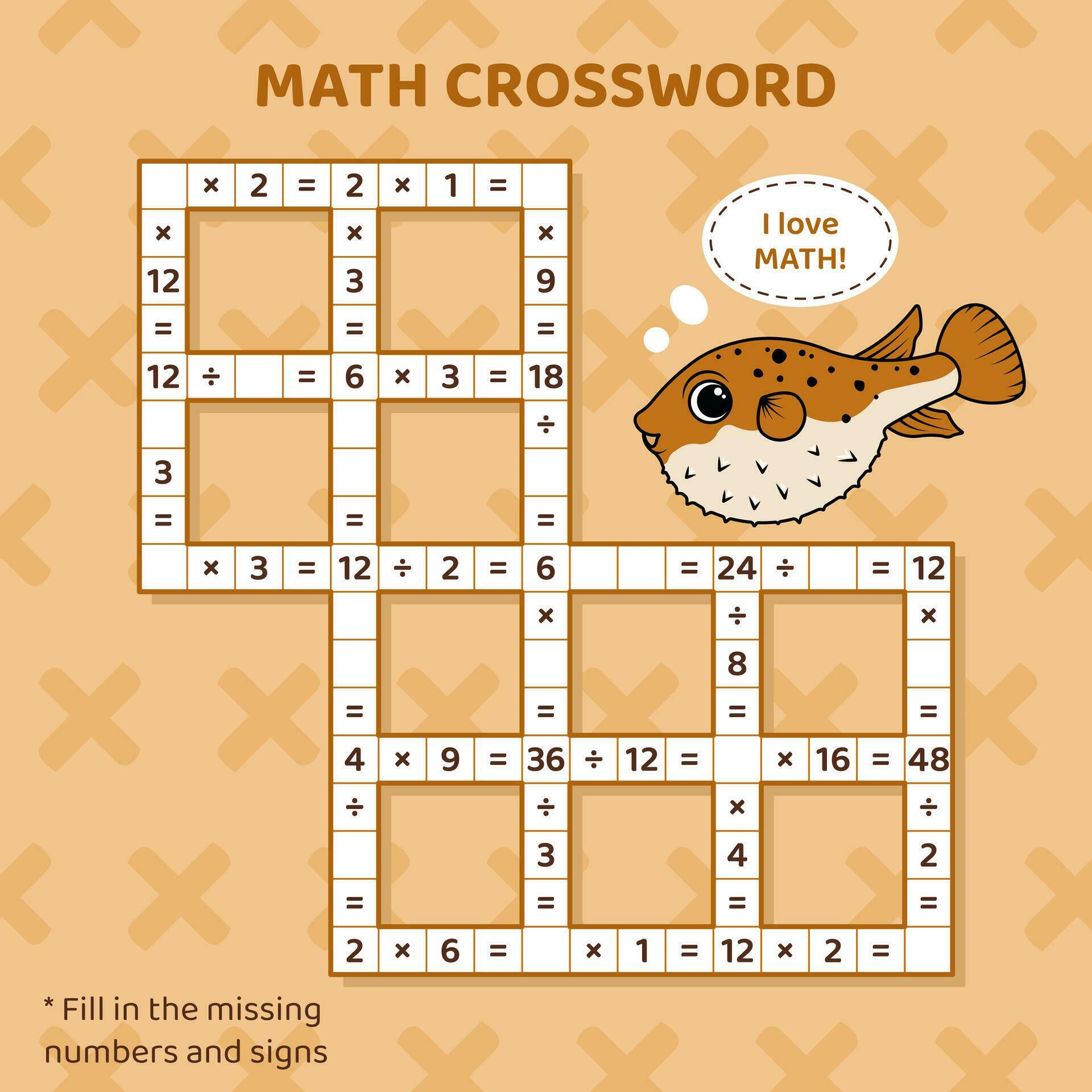 Math Crossword puzzle for kids Multiplication and division Game for