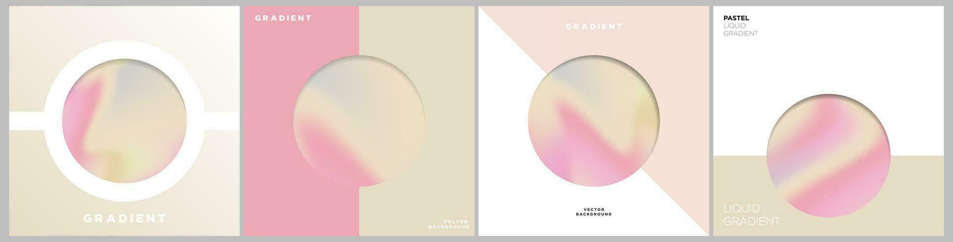 Set of Geometric pastel gradient square cover templates in pastel pinks. Aesthetic gradient layouts with geometric backgrounds. Framed liquid colors in waves. Editable Vector Illustration. EPS 10.