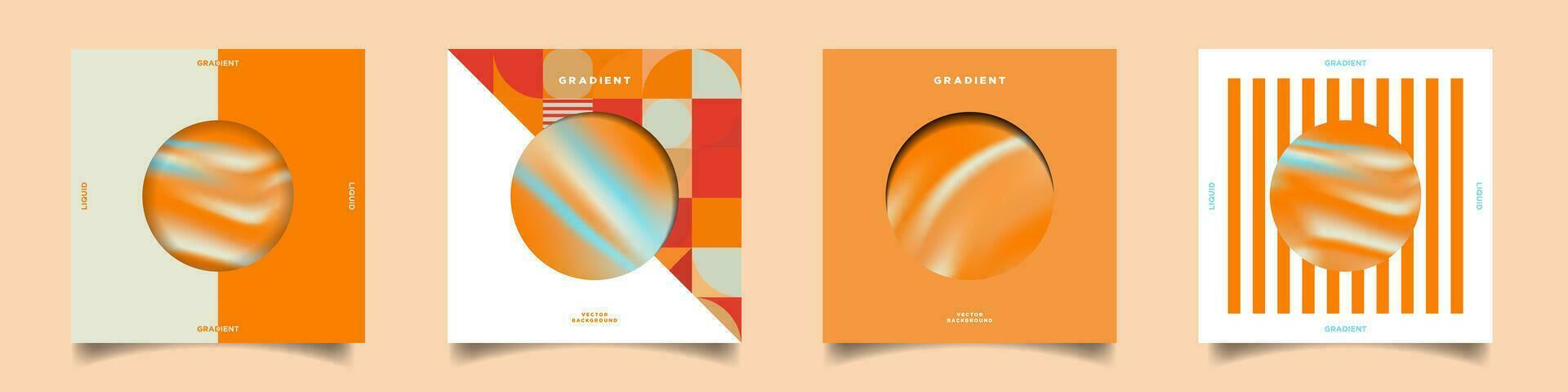 Vibrant Orange Geometric Artworks. Set of Geometric and Gradient Concept Art Posters. Vector Illustration. For designs, covers, posters, cards.