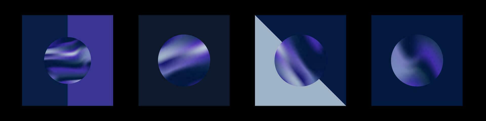 Set of Geometric Abstract Gradient Artwork posters. Navy, Purple, Blue, Teal Liquid Gradient. Vector Artwork.