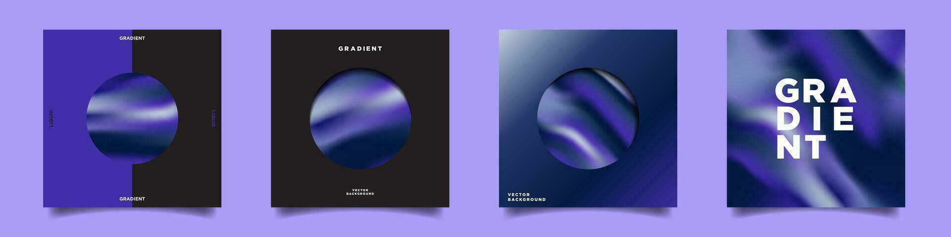 Set of Geometric Blue Gradient Artworks. Navy, Purple, Blue, Teal Neon Abstract Gradient in geometric shapes. Blue Liquid Gradients. Vector Illustration. EPS 10.