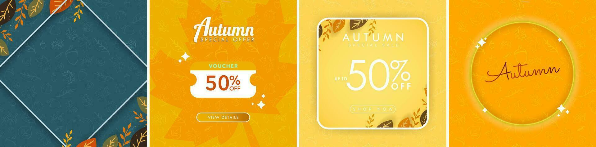 Set of Modern and trendy Autumn-themed backdrops and card backgrounds, up to 50 off Autumn special sale. Editable Vector Art.