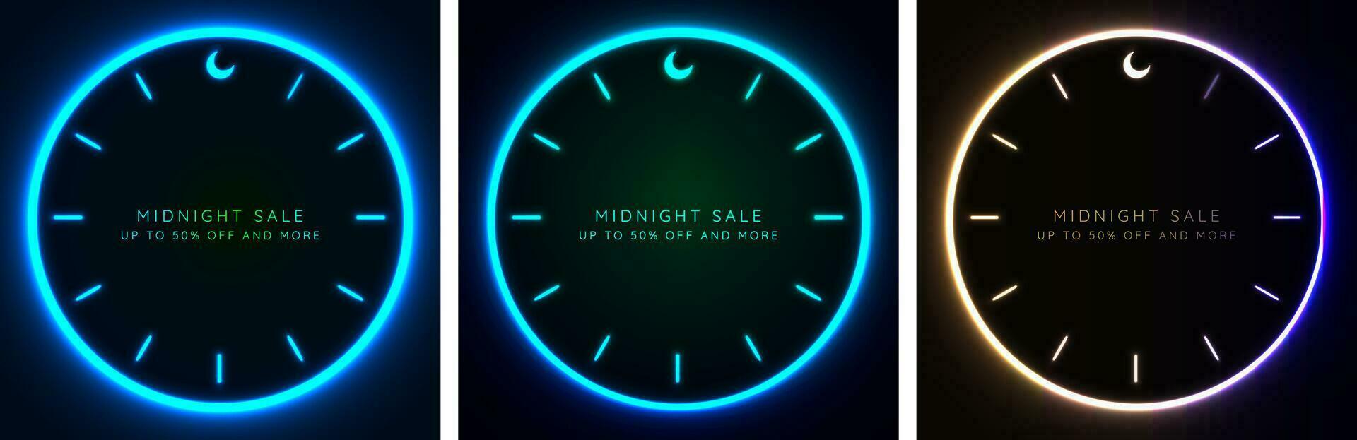 Set of Midnight Sale Signs Abstract Artworks with copy space. Editable template. Vector Illustration. EPS 10.