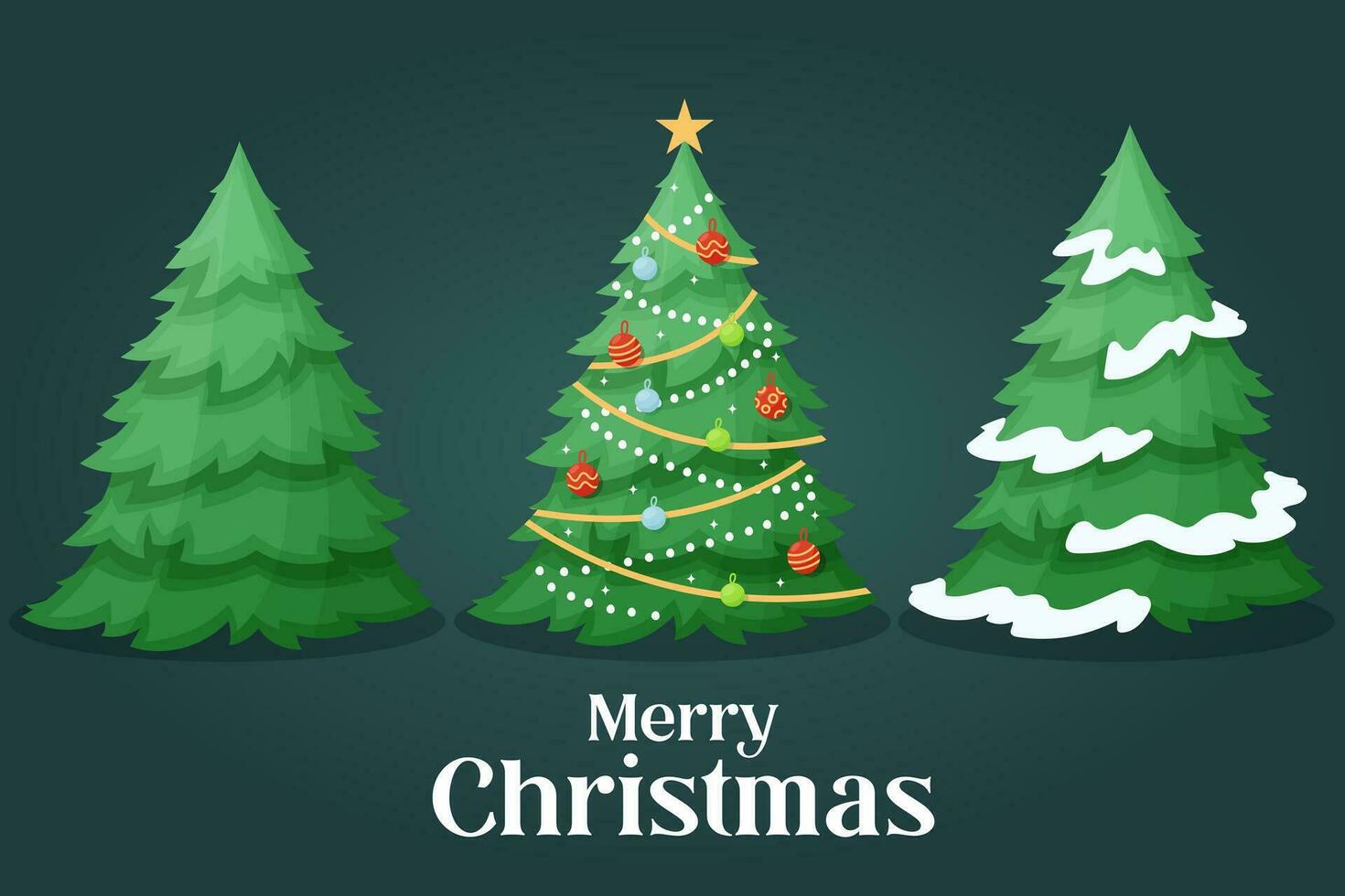 Set Christmas trees, with snow, decorated Christmas trees, Christmas, vector illustration