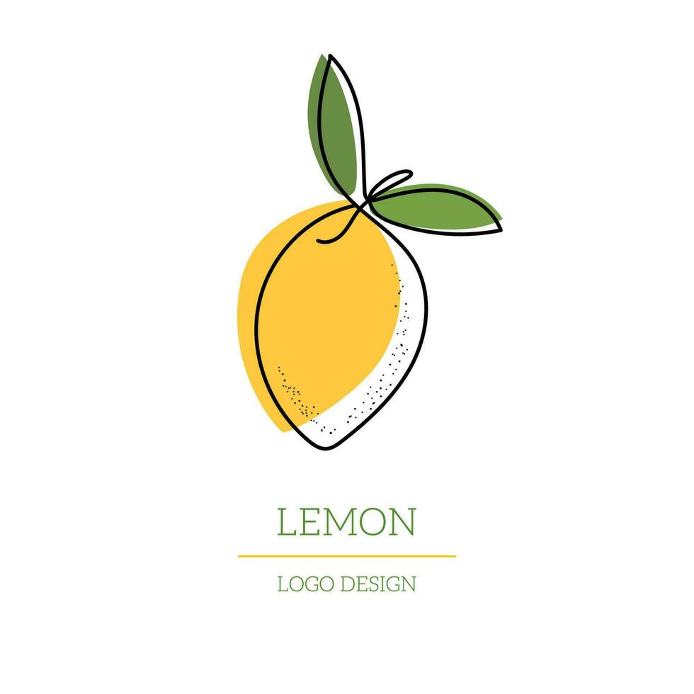 Lemon tropical Citrus fruit logo design line art style with colorful shape.  Vector illustration for cafe, shop, web site, card