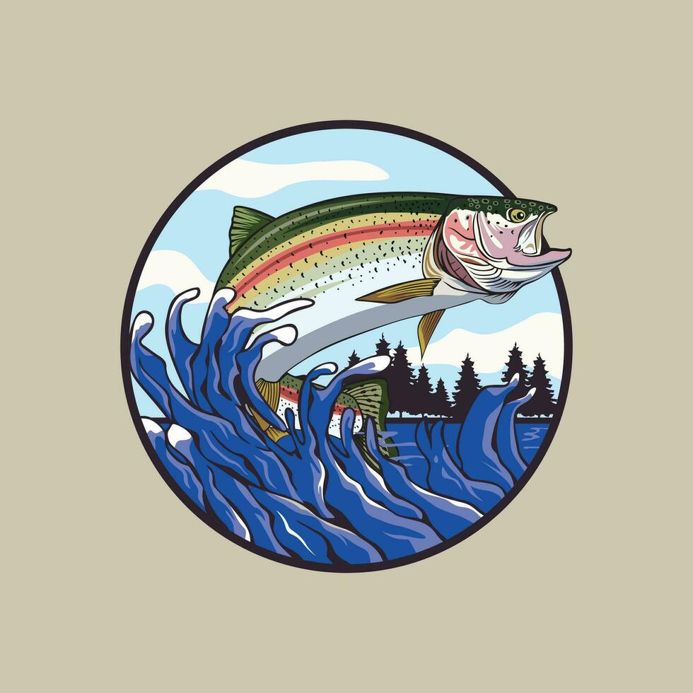 vector illustration jumping rainbow trout