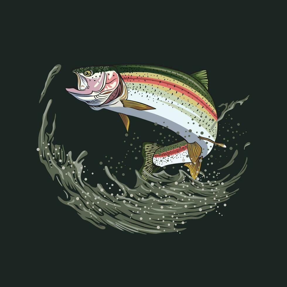 vector illustration jumping rainbow trout