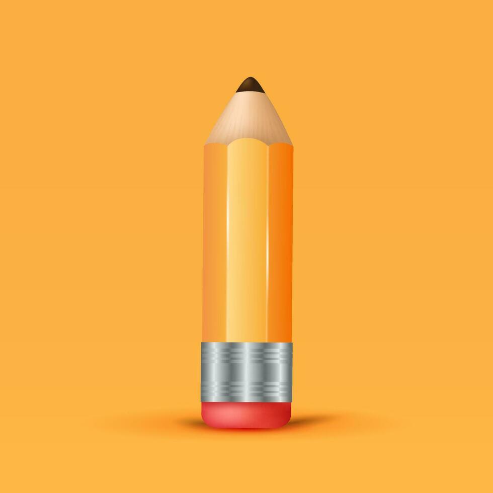 Rubber pencil eraser for wood. Yellow pencil isolated on orange background. vector