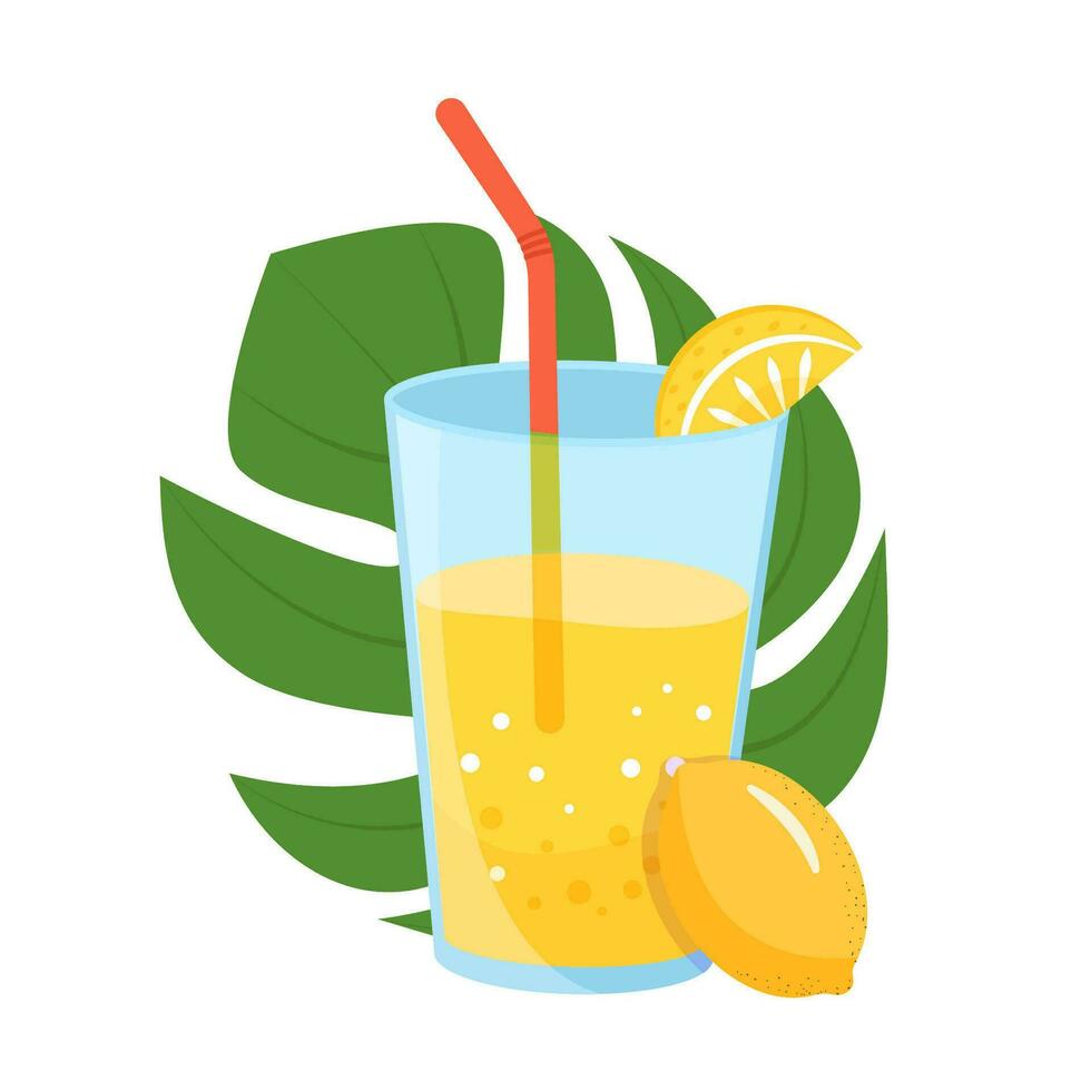Fresh juice summer cocktail in glass cup vector