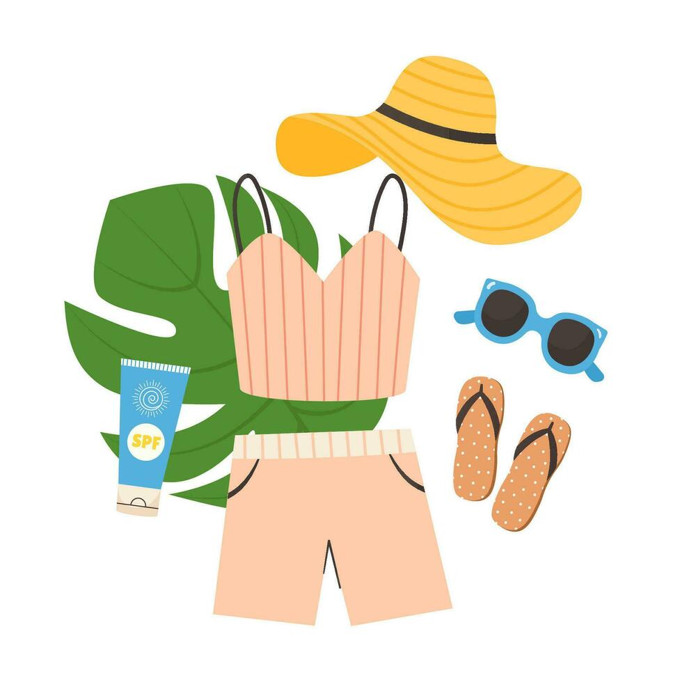 Summer clothes and accessories for holiday vector