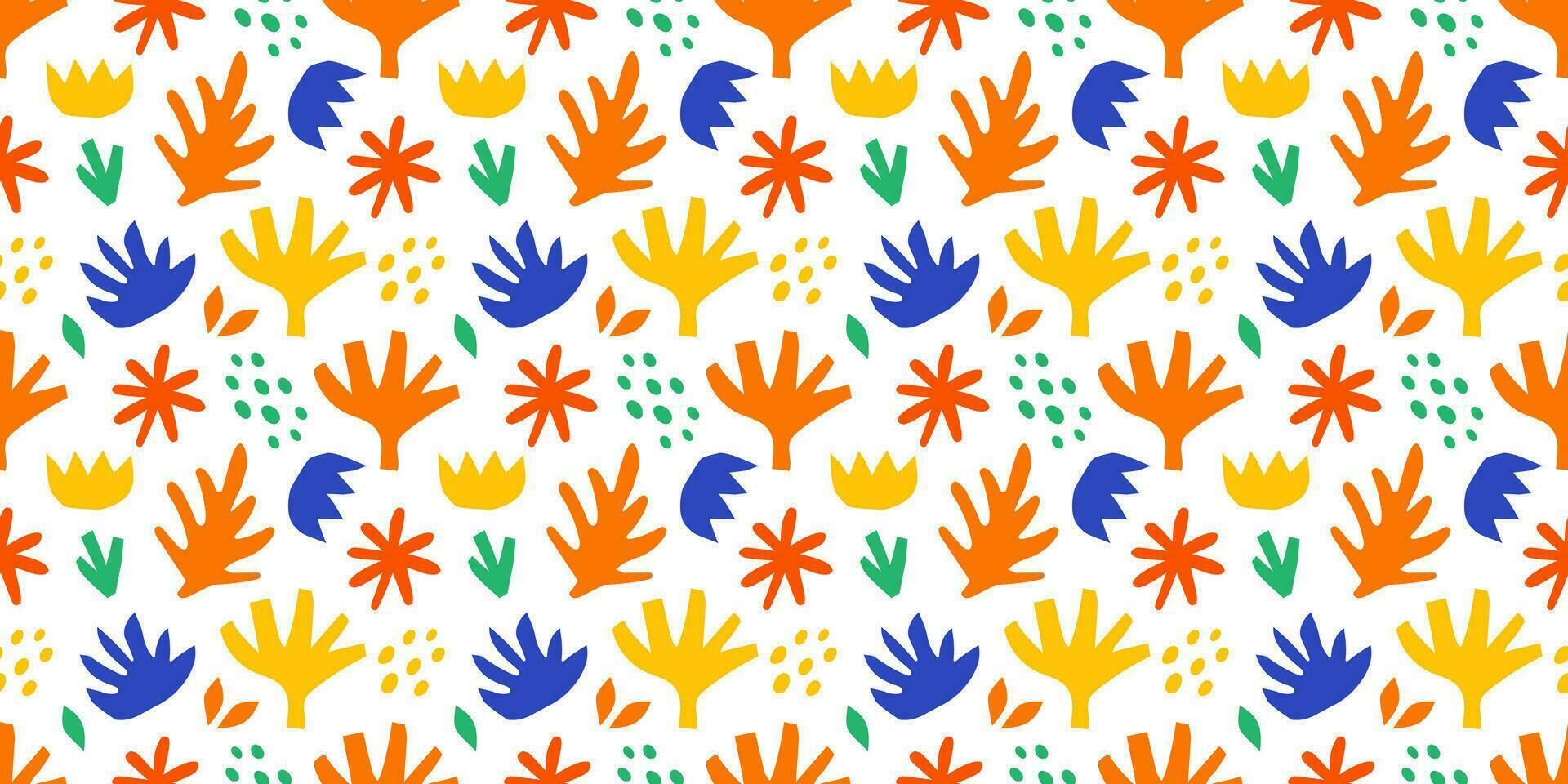 Summer abstract shapes tropical plants and doodles seamless pattern vector