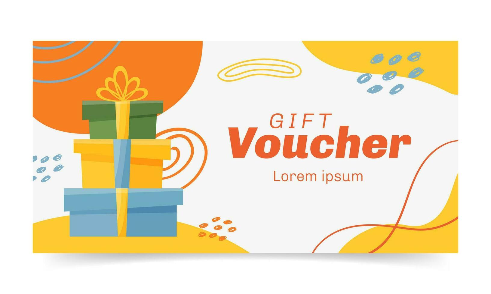 Gift voucher horizontal template. Coupon certificate with abstract elements, gift boxes. Vector illustration design for advertising banner, gift card