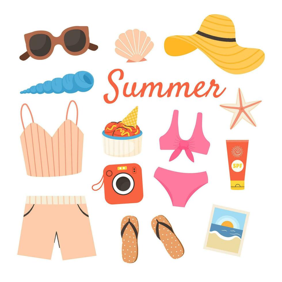 Summer vacation beach items set vector