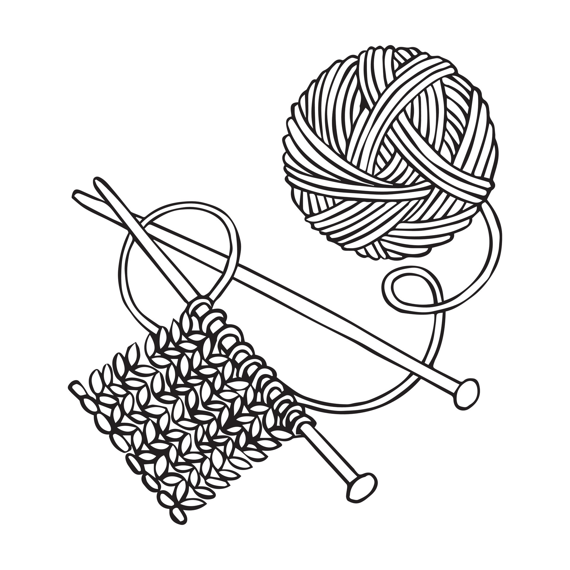 vector drawing in doodle style. a ball of wool and knitting needles