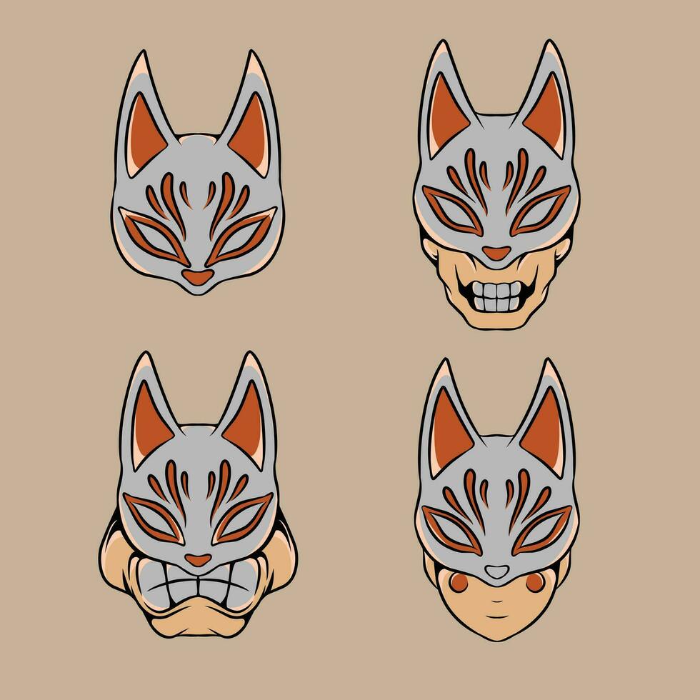 kitsune mask art vector illustration suitable for branding needs and so on