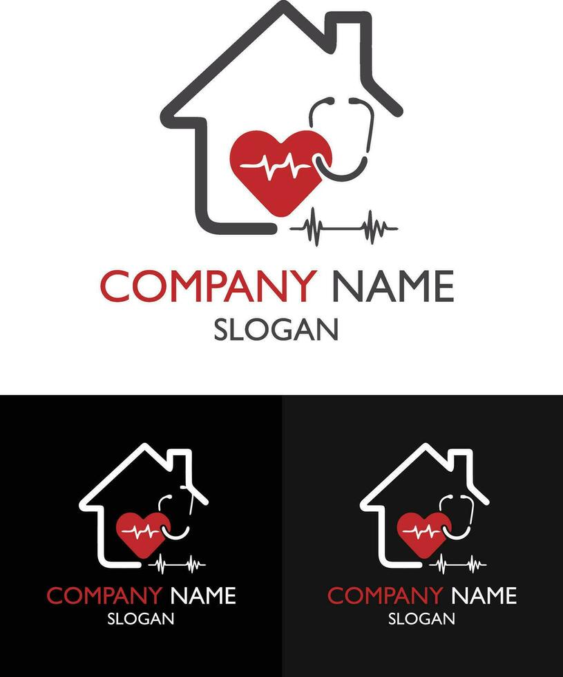 Love Heart home medical logo design Health Care logo design Hospital logo design template