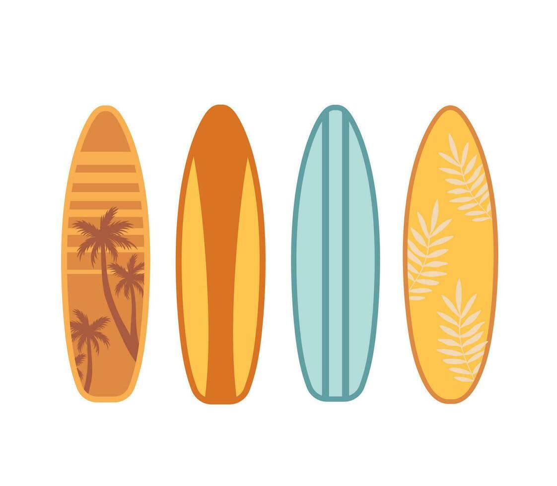 Set of cartoon surfboard vector illustration. Surfing icons on white background