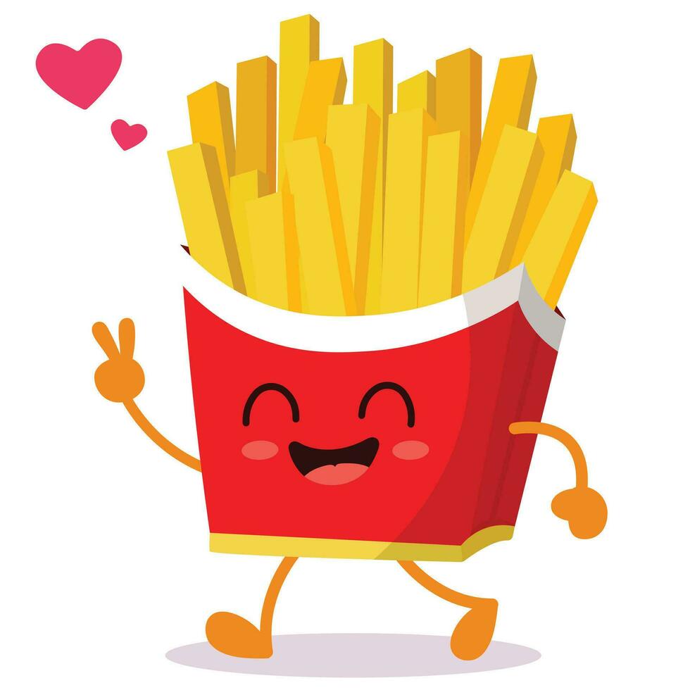 contento sonriente kawaii linda dibujos animados francés papas fritas vector plano dibujos animados personaje ilustración icono diseño. aislado en blanco antecedentes.