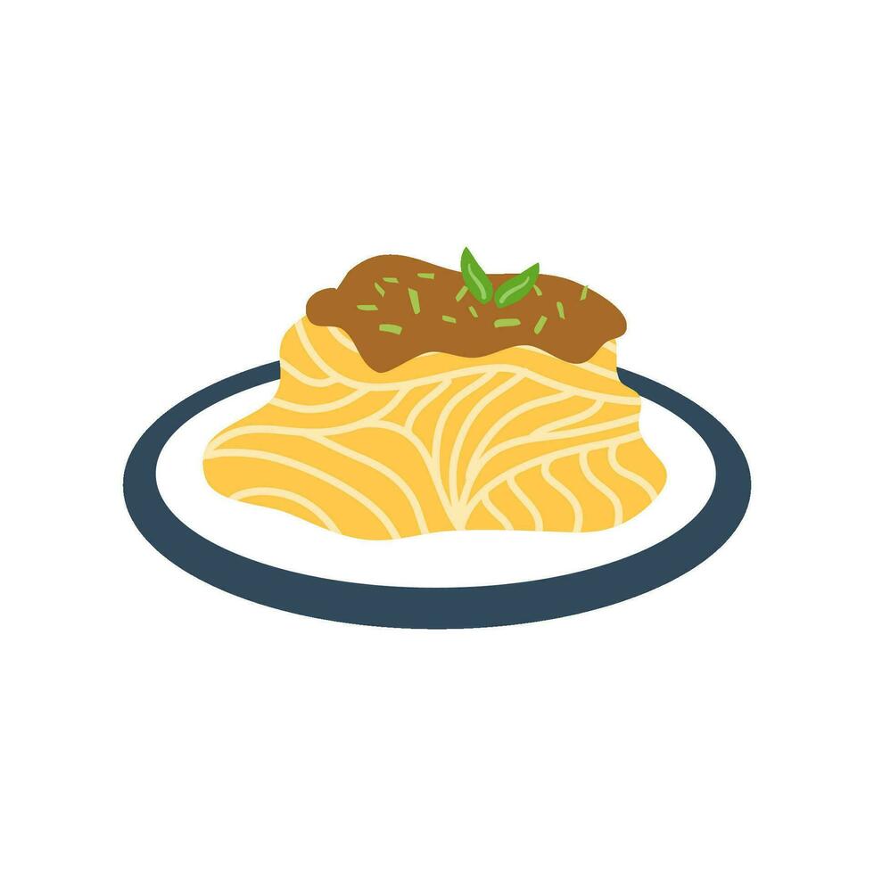 spaghetti cabonara in plate italian food vector