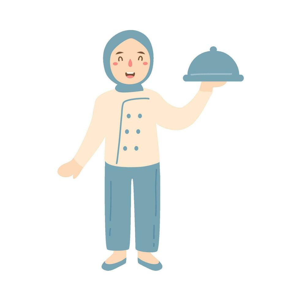 muslim hijab girl chef vector