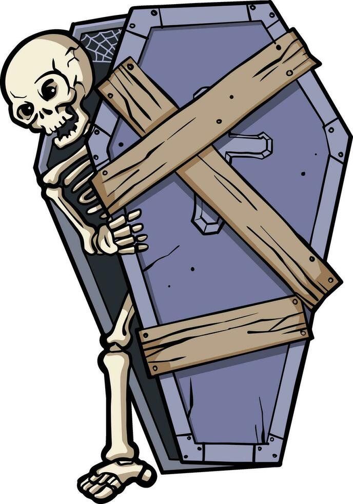 skeleton wake up  from  coffin in halloween vector