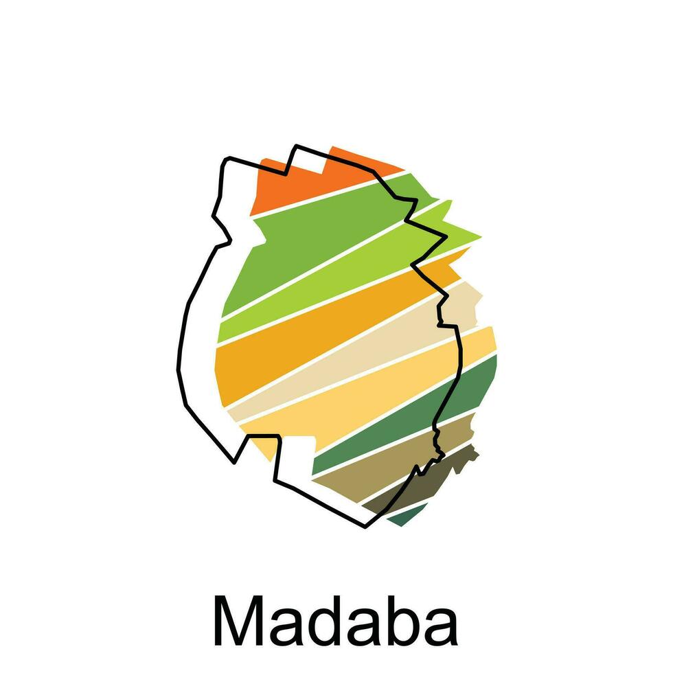 Fully Editable Map of Madaba, Vector map of Jordan with named governance and travel icons