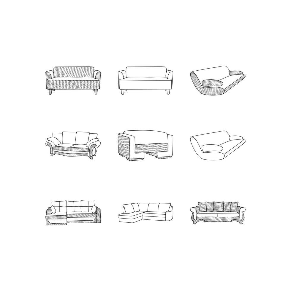 icon set furniture Sofa Interior line art design template, element graphic illustration design logo, logo for your company and etc. vector