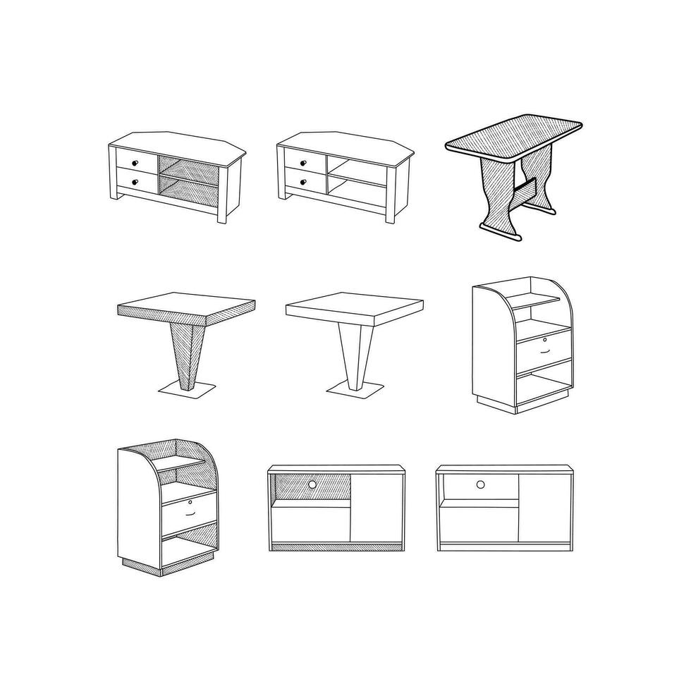 mueble interior mesa conjunto colección icono línea Arte diseño, contorno vector diseño ilustración plantilla, adecuado para tu empresa