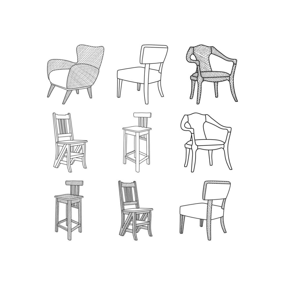 set of Chair furniture collection icon line art design, Outline vector design illustration template, suitable for your company