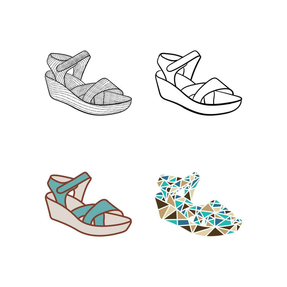 Set of Woman Slippers line design collection, vintage logo illustration design template, modern simple minimalist vector concept.