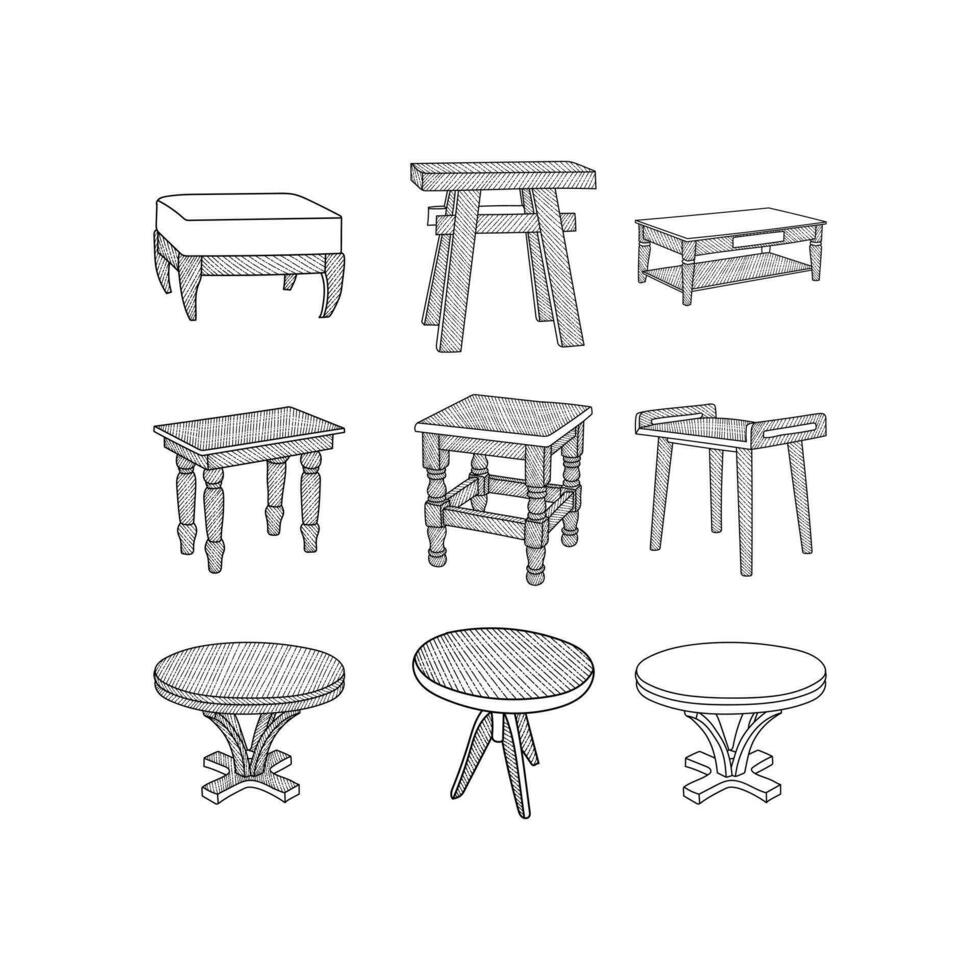 conjunto de mesa interior icono línea ilustración recopilación, con moderno vector concepto. adecuado para tu empresa