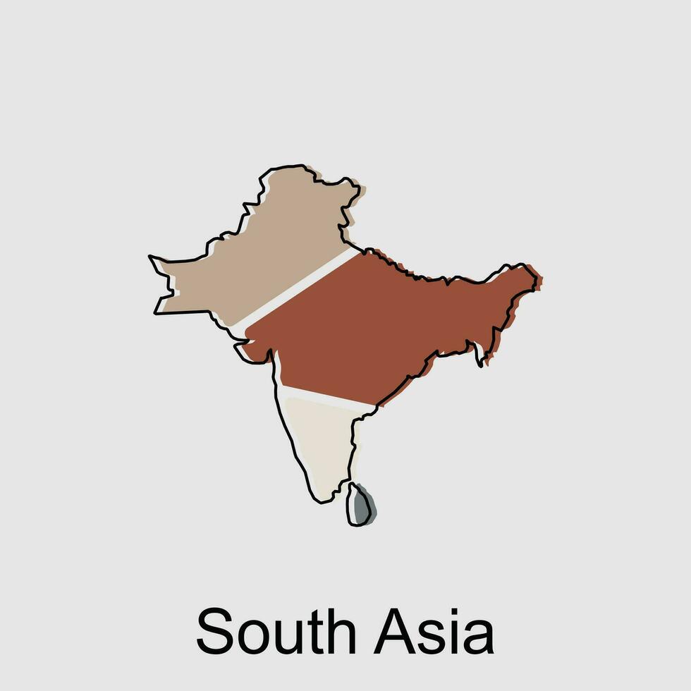 vector map of South Asia modern outline, illustration design template on white background