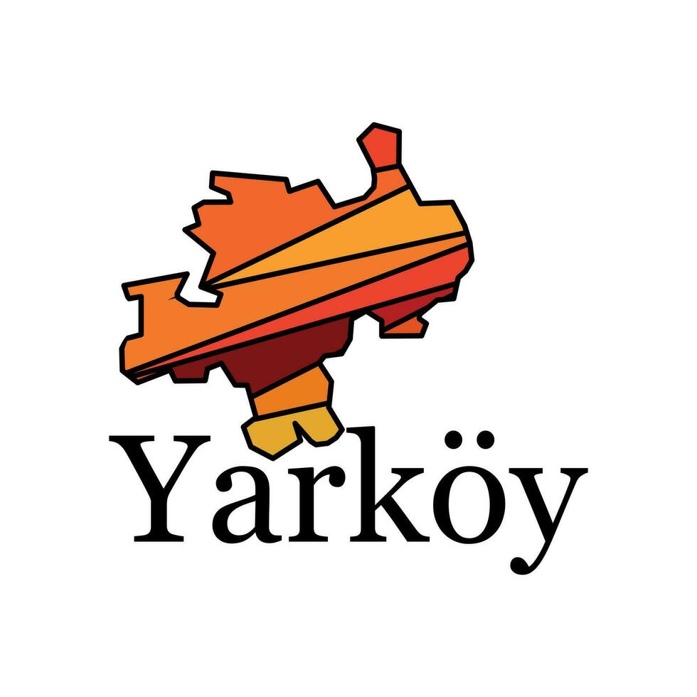 Map of Yarkoy on White isolated background, with named regions and travel icons, illustration vector design template