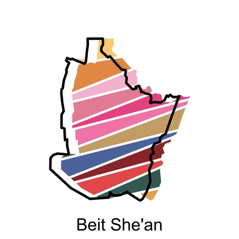 Beit She'an map flat icon illustration, Vector map of Israel with named governance and travel icons template