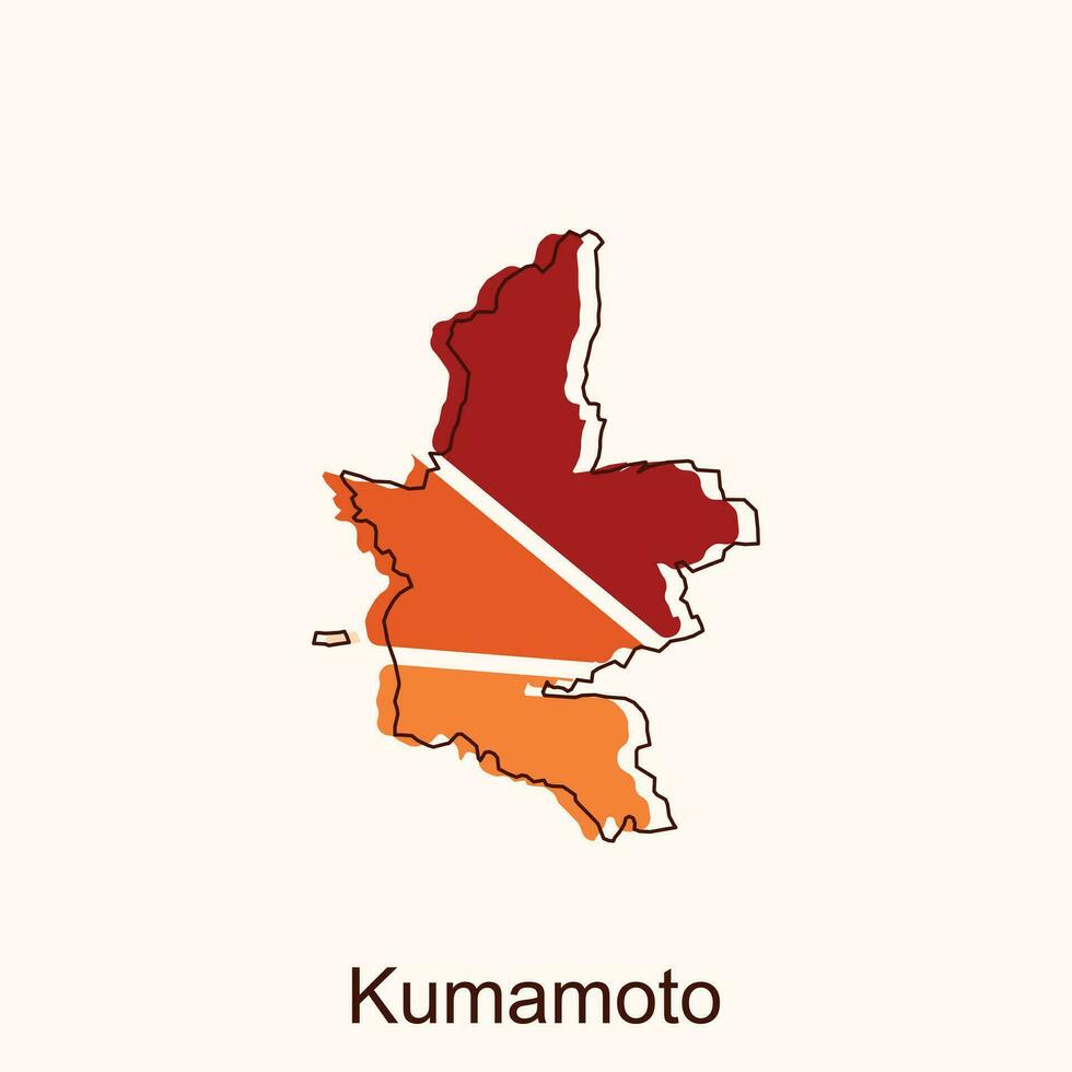 map of Kumamoto vector design template, national borders and important cities illustration