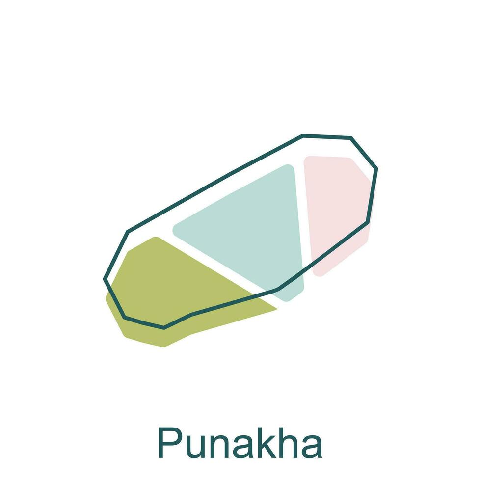 Map of Punakha geometric line modern design template, illustration vector of Bhutan Map.Map of geometric line modern design template, illustration vector of Bhutan Map.