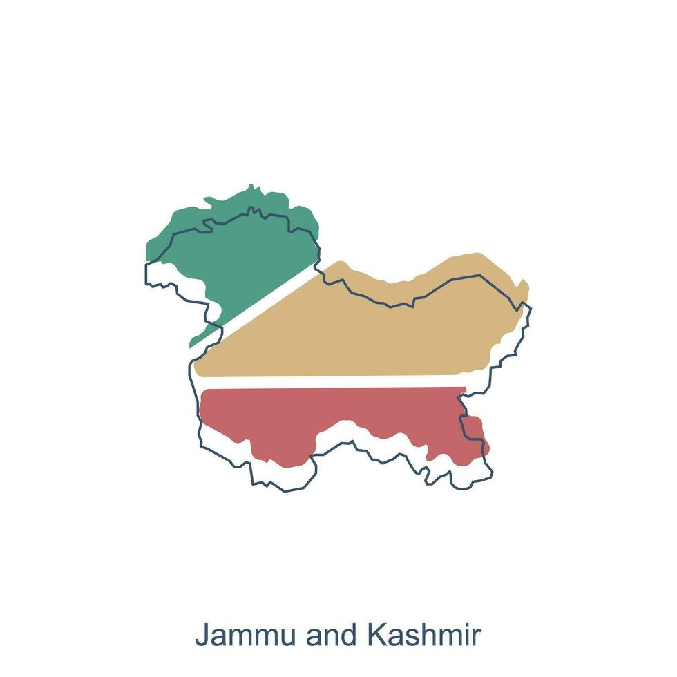 Map of Jammu and Kashmir illustration design with black outline on white background, design template suitable for your company vector