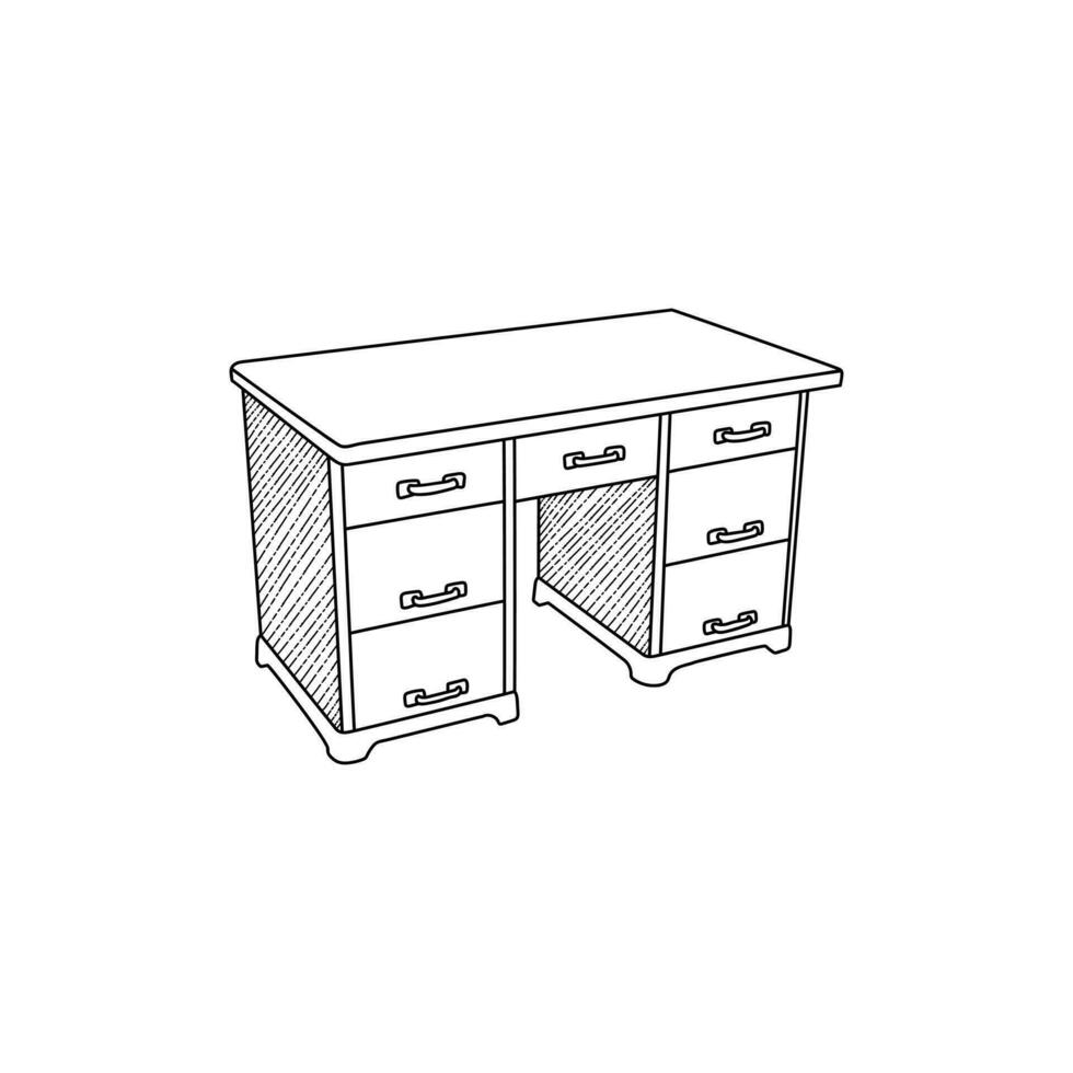 Office Desk line art design template, vector symbol, sign, outline illustration.