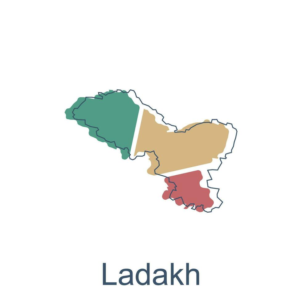 Map of Ladakh illustration design with black outline on white background, design template suitable for your company vector