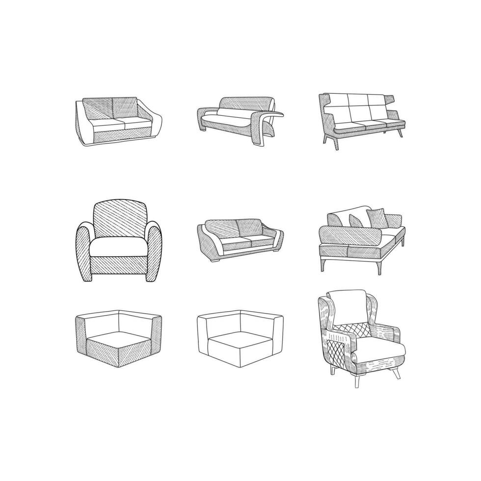 Furniture illustration set of Sofa interior design template, element graphic illustration design logo, logo for your company and etc. vector