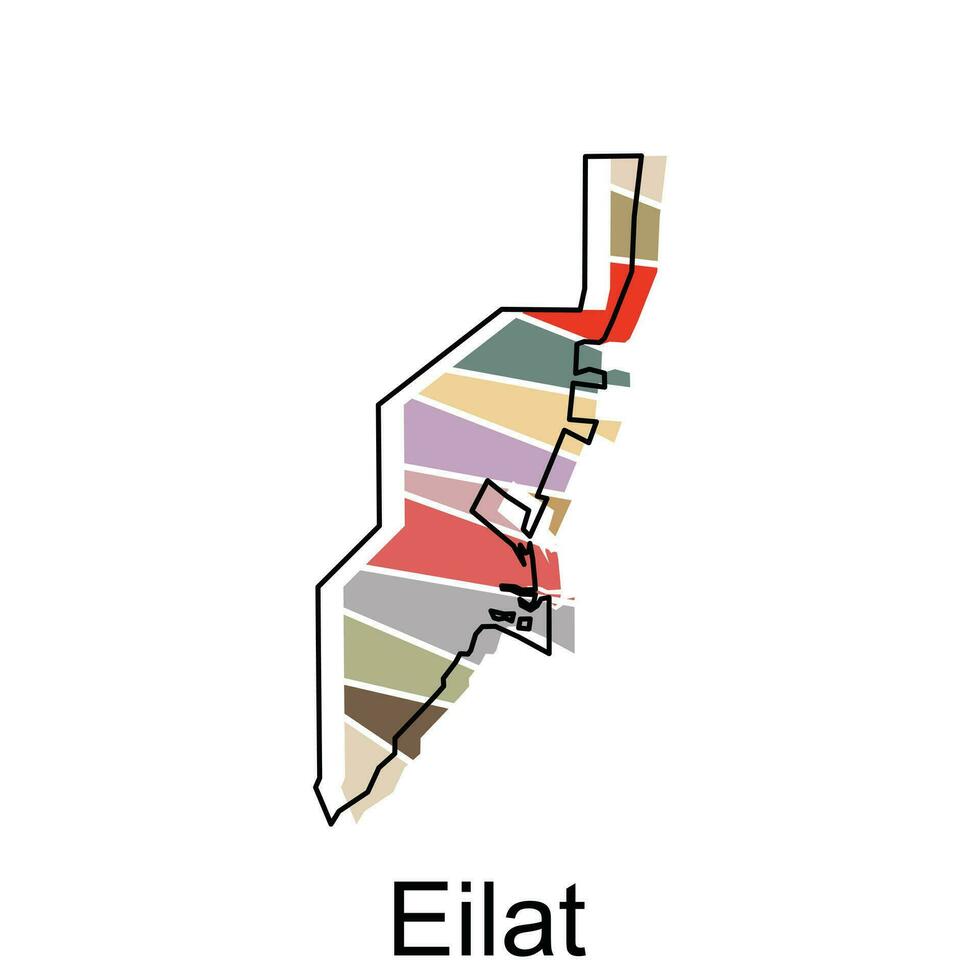 Eilat map flat icon illustration, Vector map of Israel with named governance and travel icons template