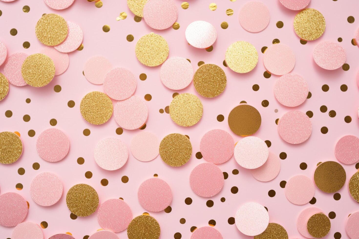 A pale pink background with gold polka dots photo