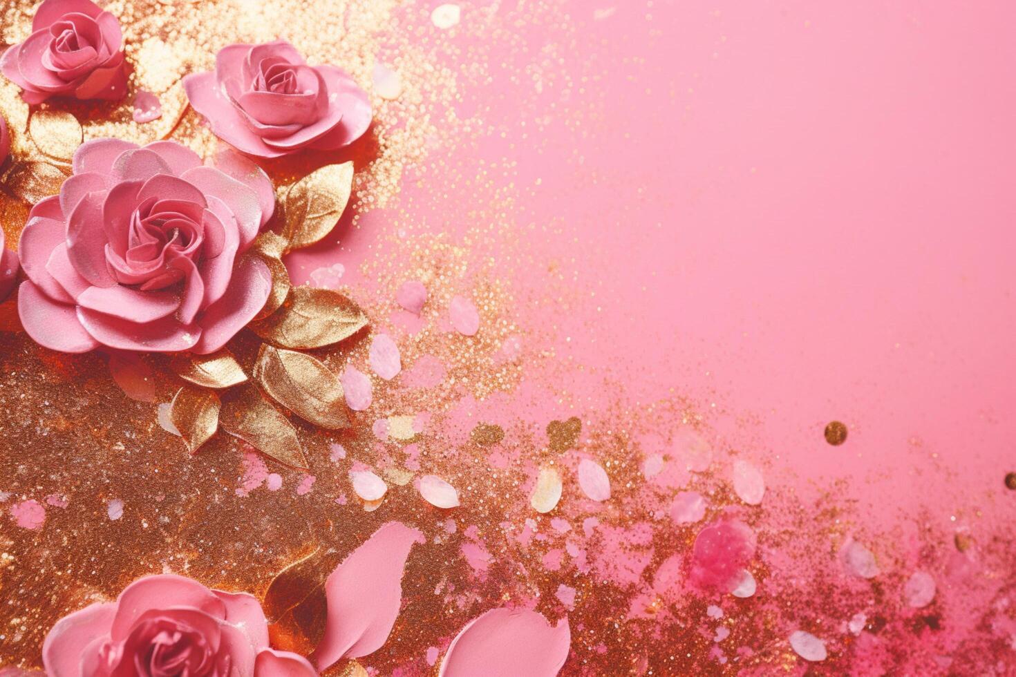 A rosy pink background with golden glitter photo