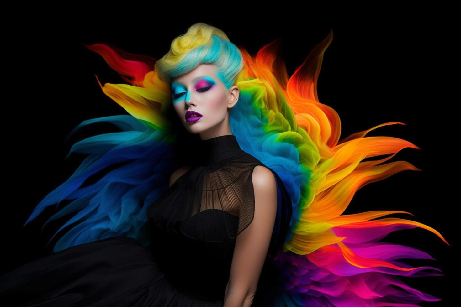 Alluring blend of neon hues on black photo