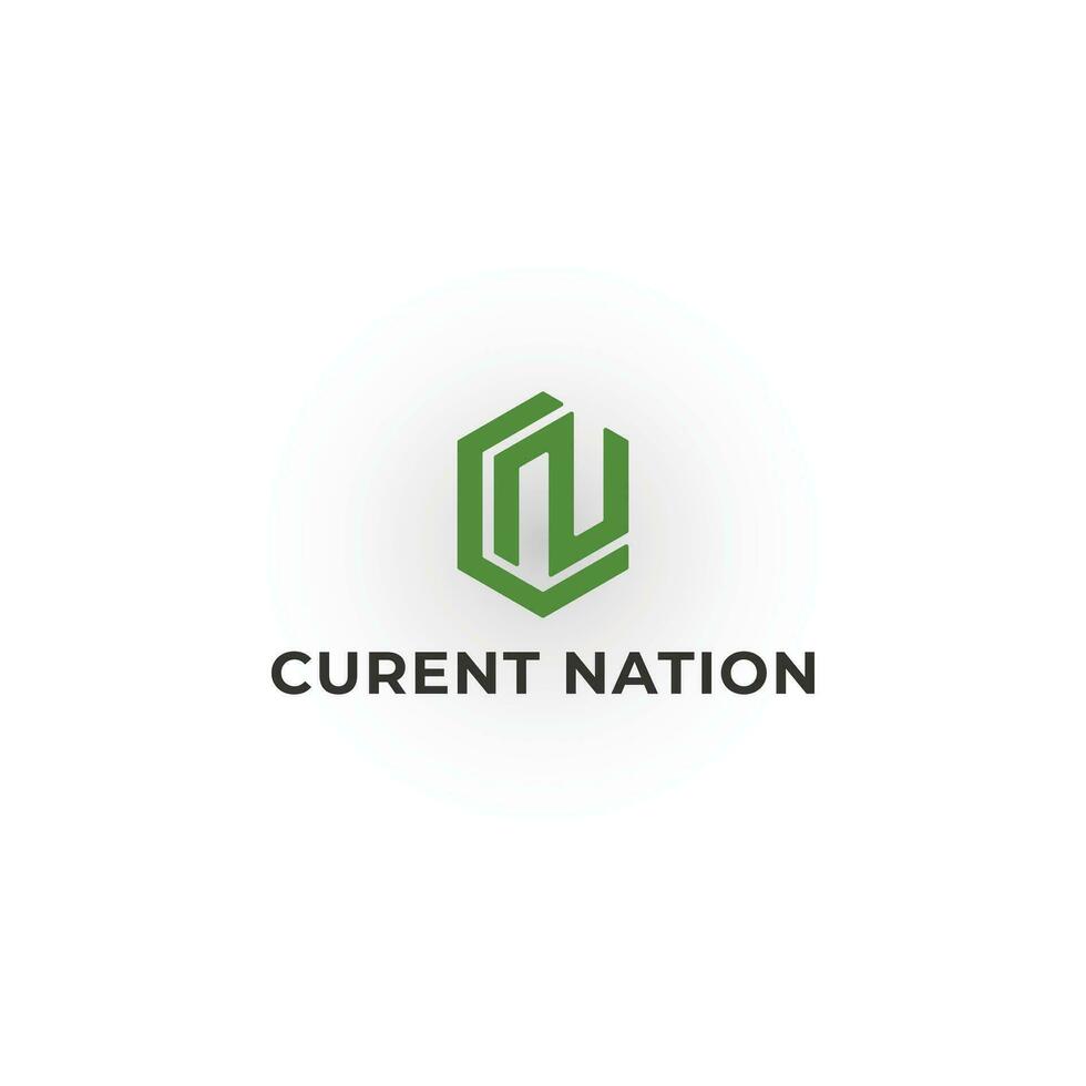 Abstract initial letter CN or NC logo in green color isolated in white background. Initial letters CN negative space hexagon shape logo green color. Green hexagon letter CN logo for a business logo. vector