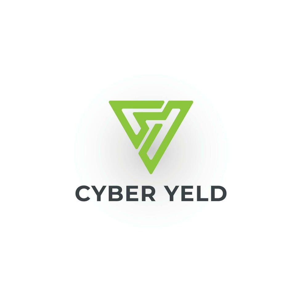 Abstract initial letter CY or YC logo in green color isolated in white background. Initial Letter CY or YC. Design Logo. Green triangle letter CY for cyber security business logo design inspiration. vector