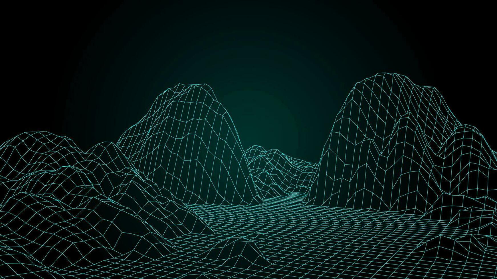 Abstract dark background with linear grid. The framework of the landscape. Polygonal map of the area. 3d vector illustration