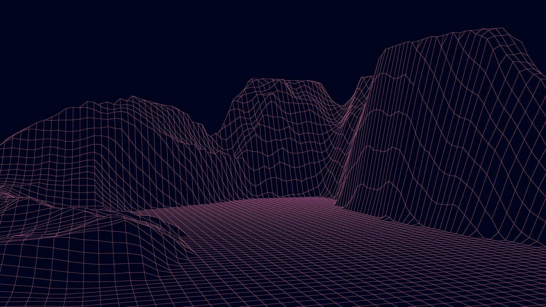Abstract dark background with linear grid. The framework of the landscape. Polygonal map of the area. 3d vector illustration