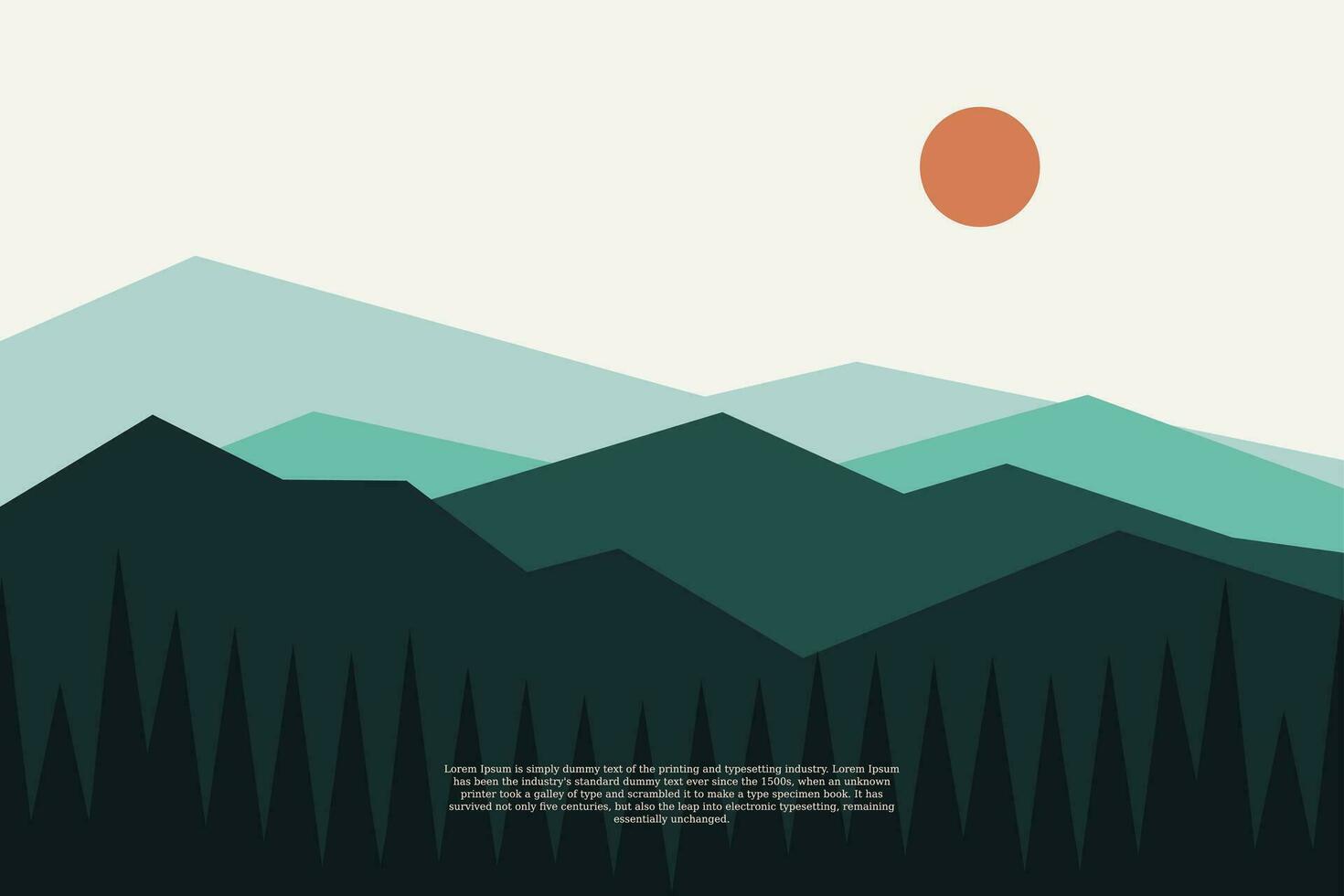 illustration of a minimalist landscape with a horizontal view of a mountain, moon and hill, suitable for wall art etc. flat design style. digital drawing vector